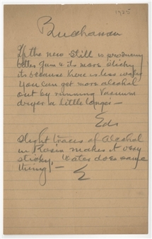 Thomas Edison Signed and dated 1925 Work Note (JSA LOA)